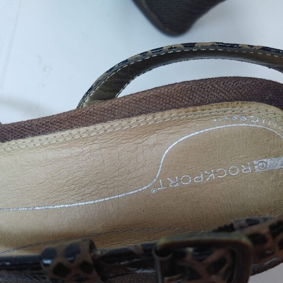 ROCKPORT Snake Print Slip-On Strappy Wedge Sandals Summer Shoes Black Brown 9M - Picture 7 of 9